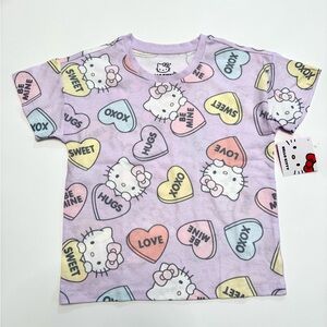 Hello Kitty Pastel Purple Conversation Hearts Kids T-Shirt by Sanrio, size 7/8
